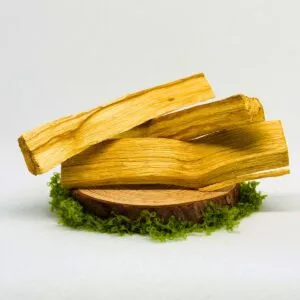3 Palo Santo Holz Räucherstäbchen auf Naturuntergrund – nachhaltig geerntet in Peru