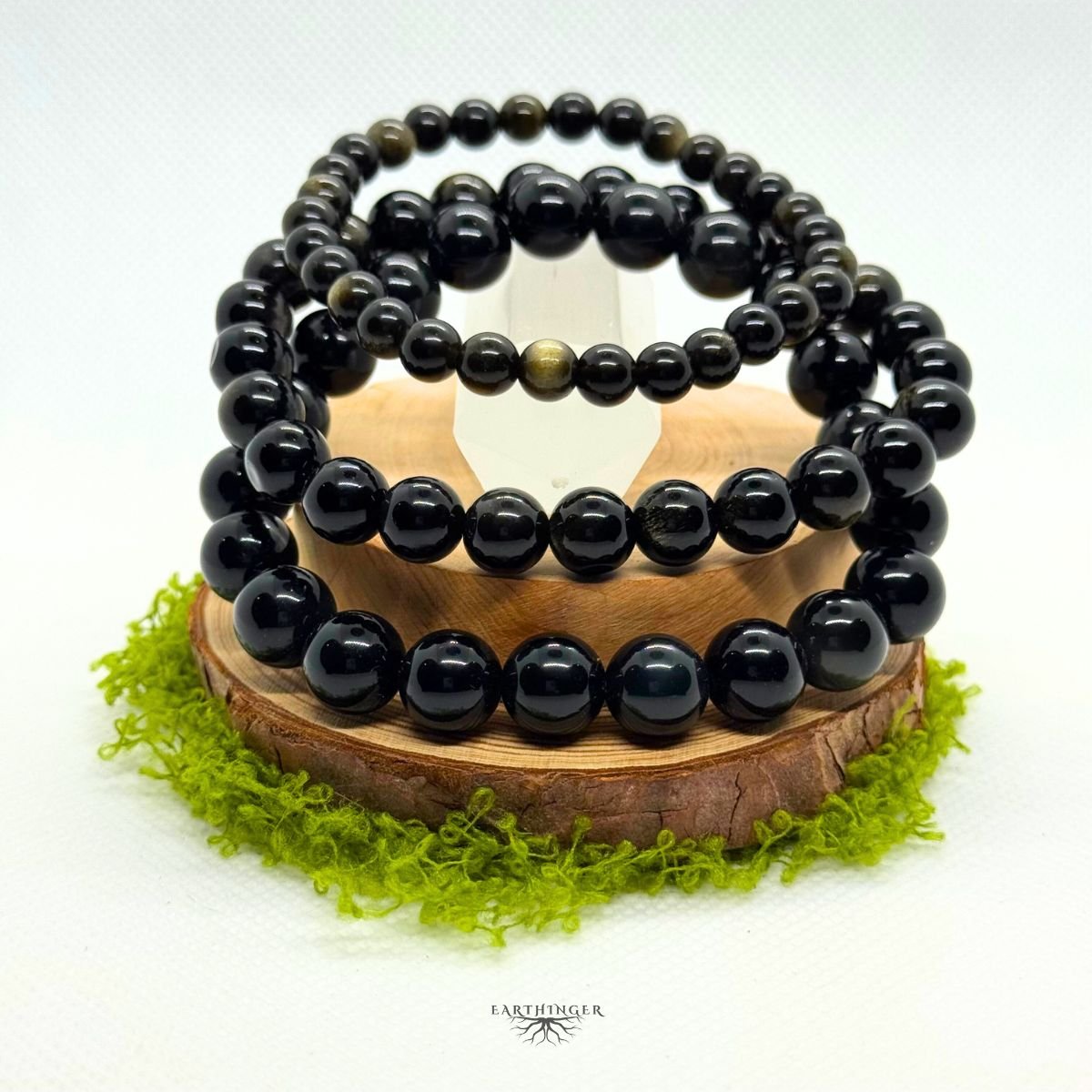 Natürliches Obsidian Armband in gold-schwarz.