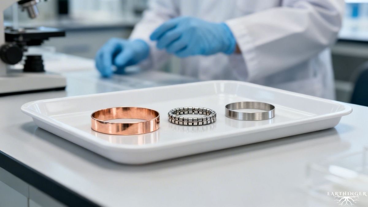 Wirkung von Kupferarmbändern testen.